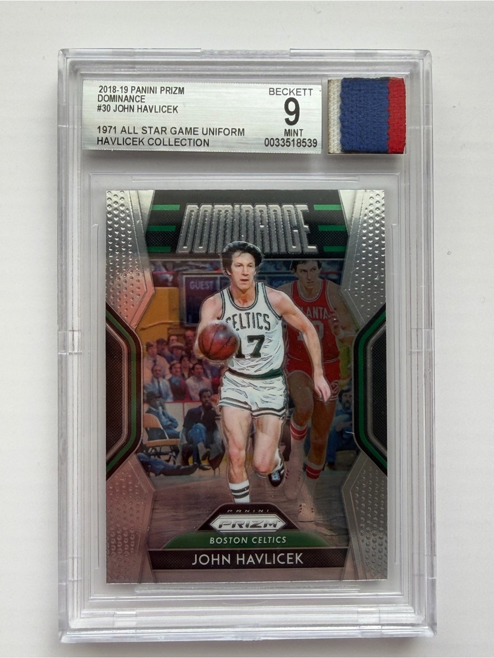 Panini Prizm Dominance John Havlicek Card - Green/White/Red/Blue Patch